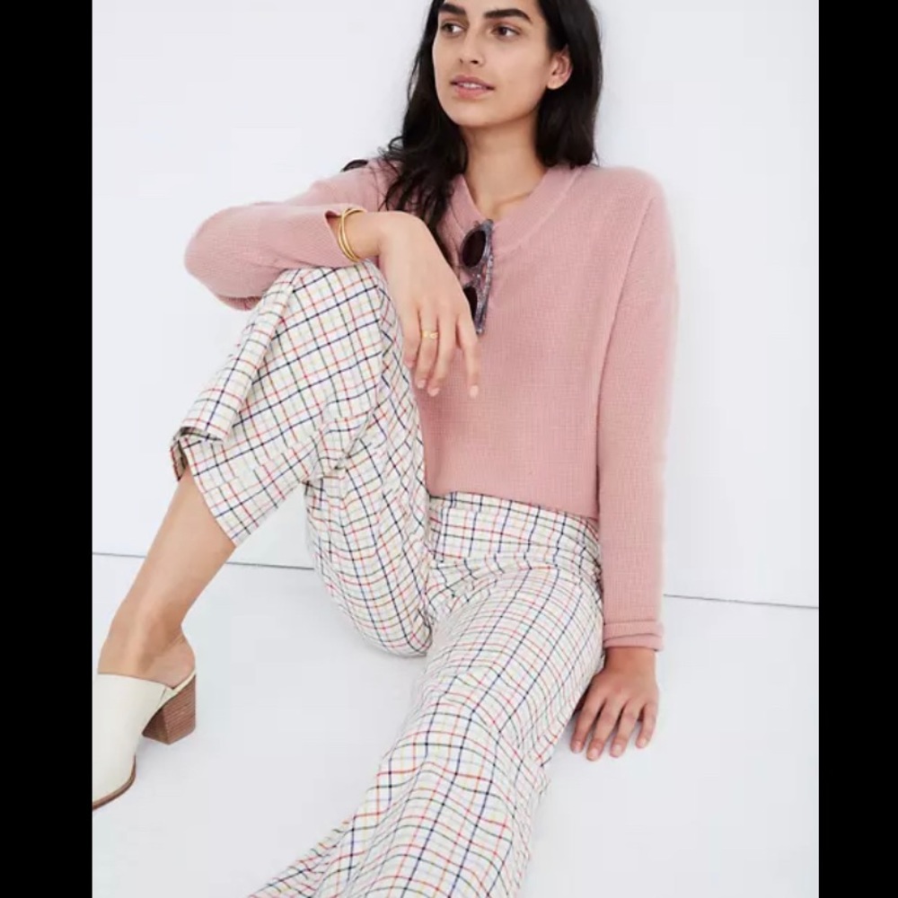 Emmet Wide-Leg Crop Pants, Rainbow Windowpane